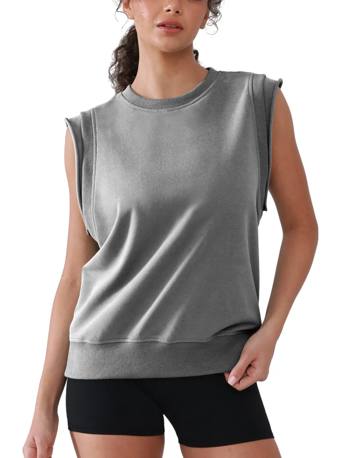 

2025 Women's Tank Top Solid Colors Vest Short Sleeve Blouse Loose Casual Round Neck T-shirt Tops