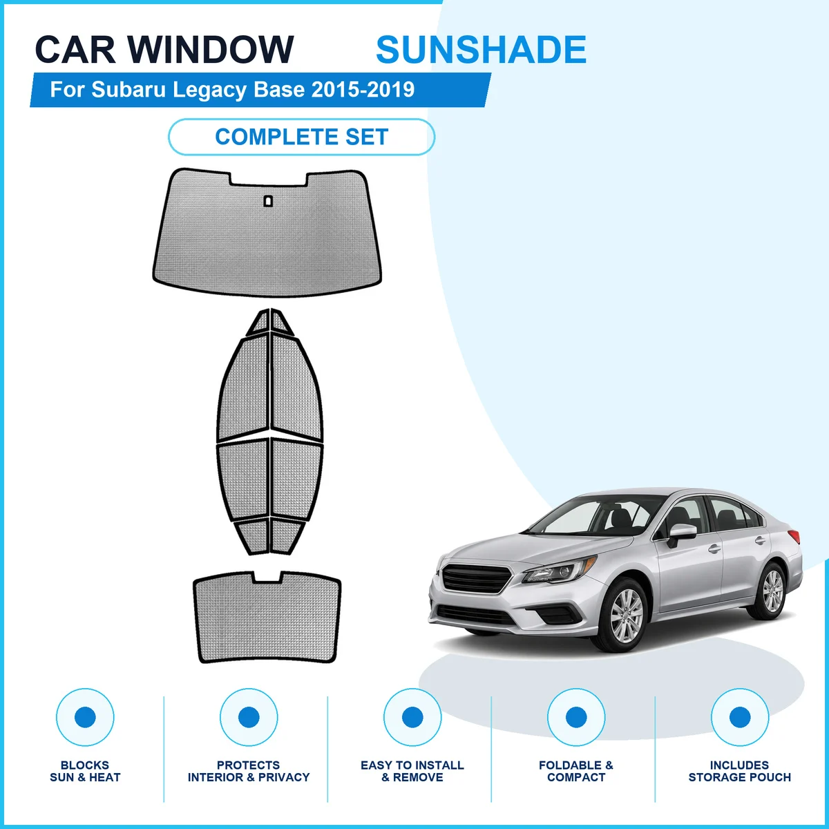 For Subaru Legacy Base 2015-2019 Custom Full Set Window Sunshades Aluminum Foil Suction Cup Anti UV Privacy