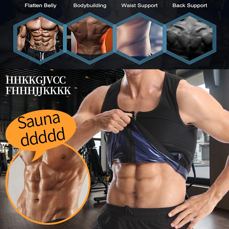 Men Body Shaper Sauna Sweat Vest Workout Tank Top Abdomen Reducer Waist Trainer Belly Slimming Shapewear with Zipper Weight Loss