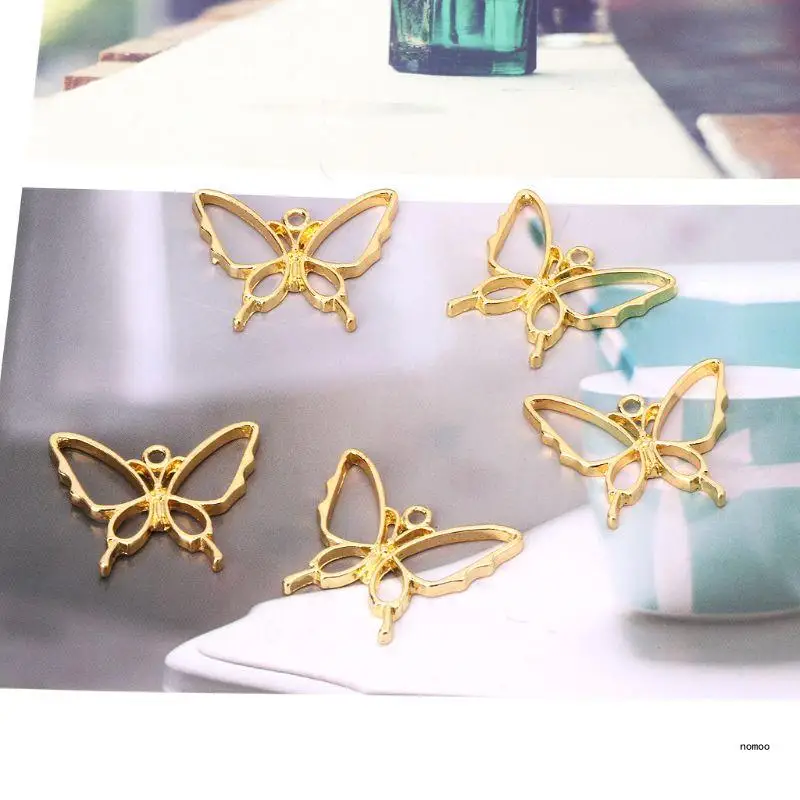 

5Pcs Gold Color Metal Hollow Butterfly Frame Pendants