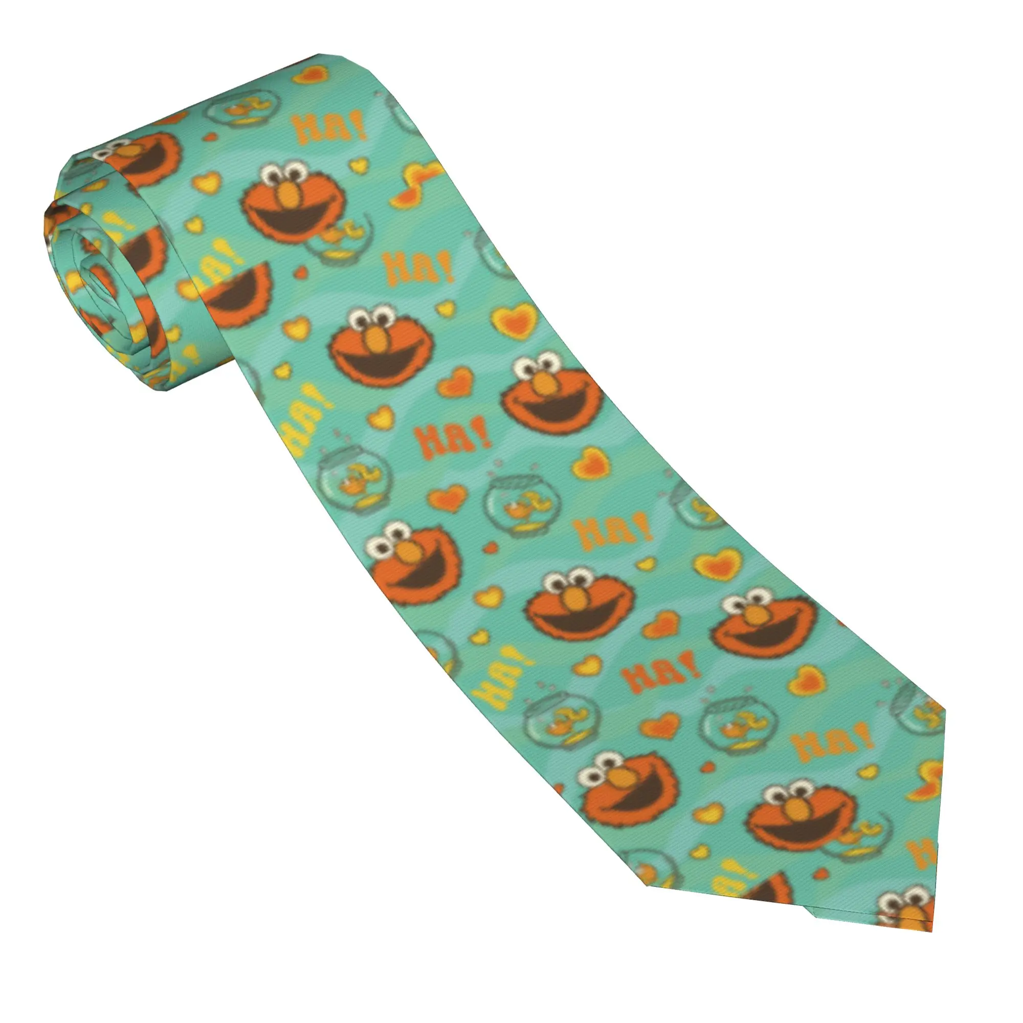 Corbata de Seda para Hombre con Diseño de Elmo y Pez Dorado de Sesame Street, 8 cm de Ancho, Accesorios para Camisa, Corbata para Boda o Fiesta