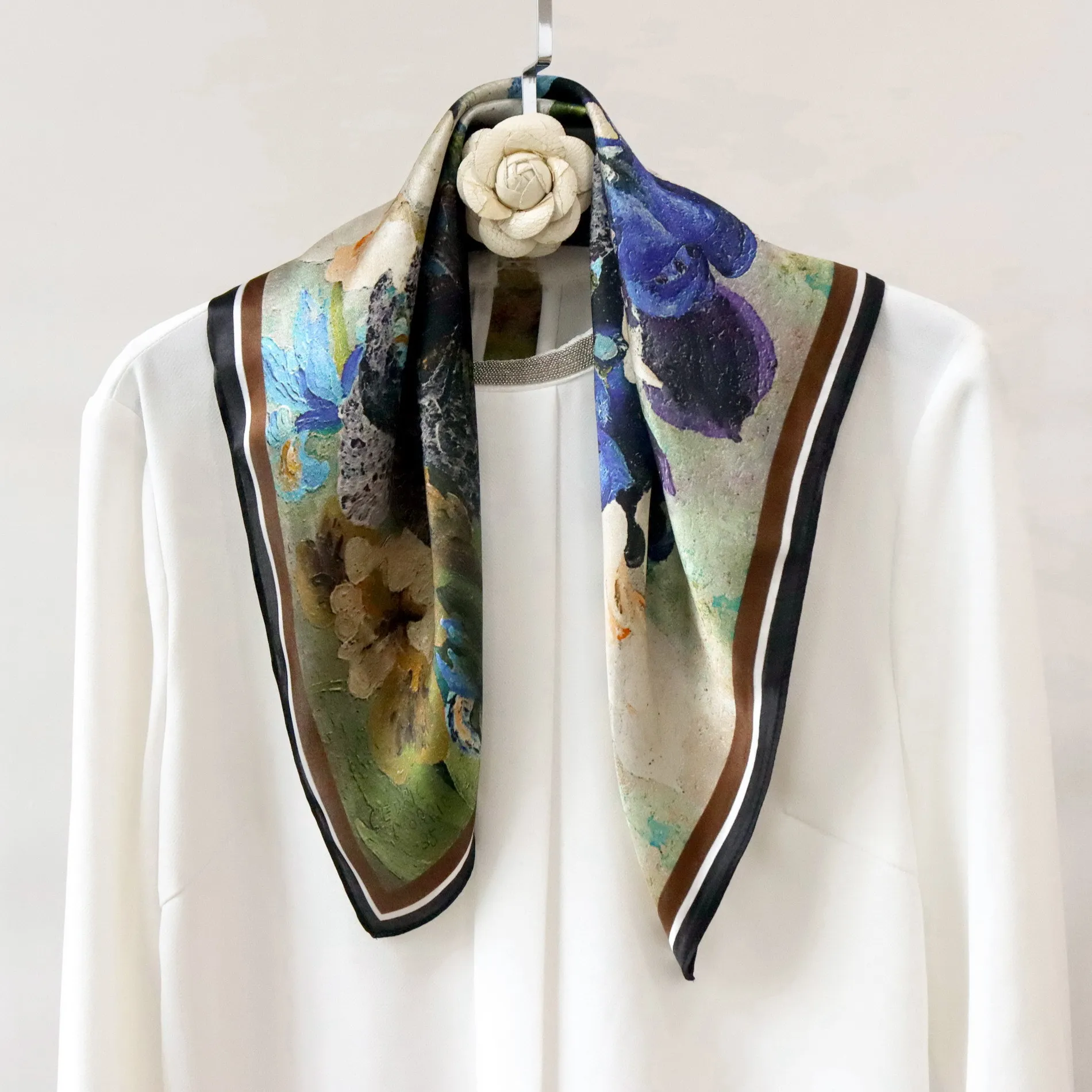 Winsleter-Women 100%Real Silk Elegant Scarf, 53*53CM Oil Painting, Mom Gifts Retro Temperament Kerchief, 2026 Spring A62816CC