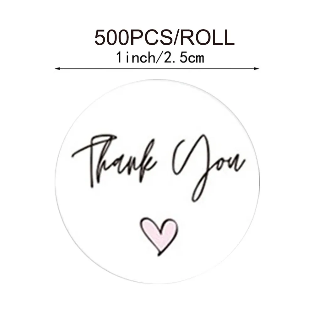 500Pcs/Roll Thank You Round Heart Stickers 2.5cm/1.0in DlY Decoration Label Perfect For Small Business Party Gift Seal Labels