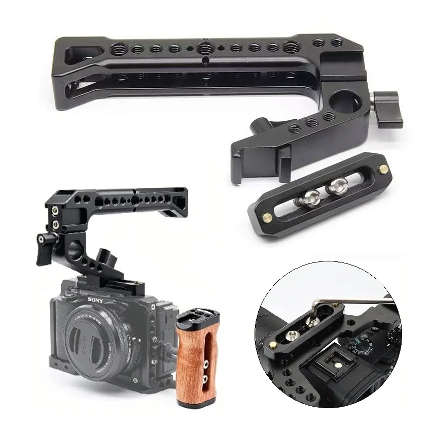 

Quick Release NATO Top Handle Grip Kit with NATO Rail & Cold Shoe Mount &1/4'' 3/8'' Thread Hole, Video Record Camera Handle Rig