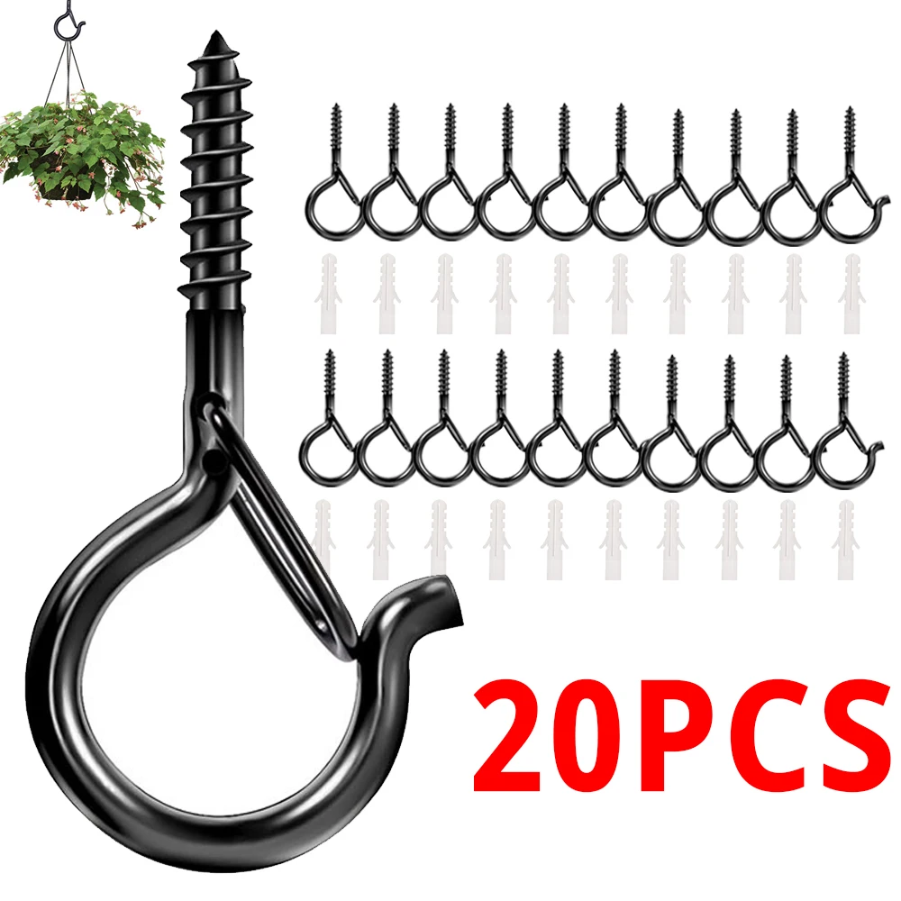 Q-type Safety Buckle with Spring Hook for Plant Lights Hanging Outdoor String Lights Windproof Multi-purpose Screw Ceiling Hook