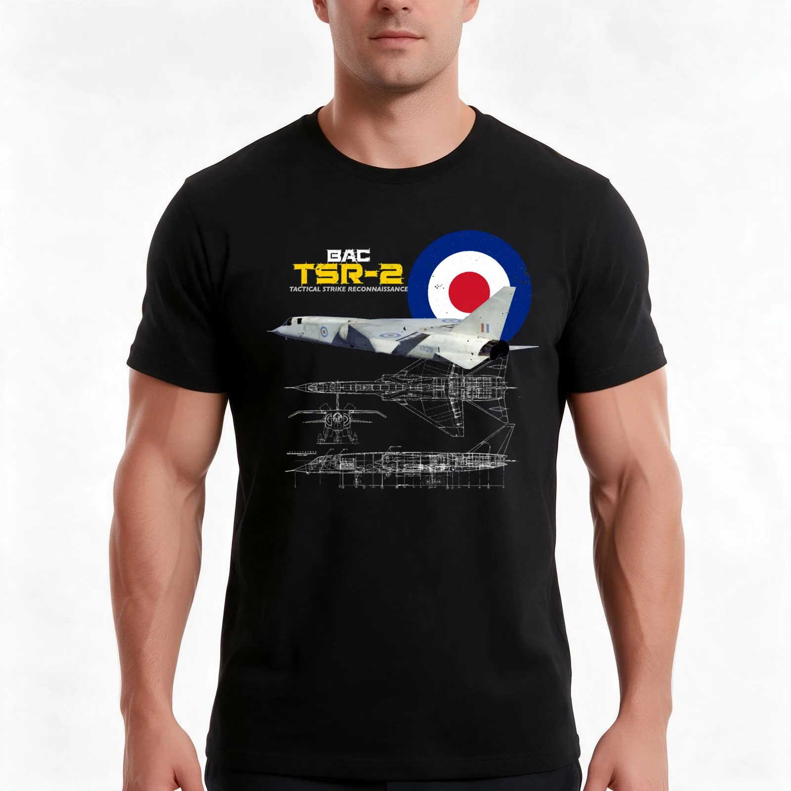 British BAC TSR-2 Premium T-Shirt, Summer Casual Cotton Tee, Oversized Streetwear Tops, Vintage Graphic Print, Unisex Men Women