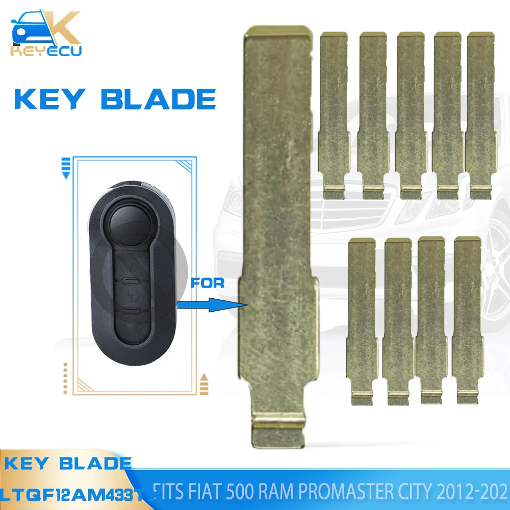 KEYECU 10PCS Uncut Flip Remote Key Blade Transmitter Blade Blank for Fiat 500L MPV 2008-2015 FCCID: LTQF12AM433TX