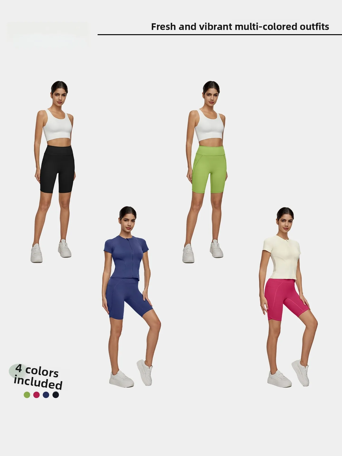 กางเกงออกกำลังกายเอวสูงกันลื่นสำหรับผู้หญิง ฟิตเนส โยคะ พิลาทิส กระชับรูปร่าง ผ้ายืดไนลอนสแปนเด็กซ์ ยกกระชับสะโพก ความยาวห้าส่วน