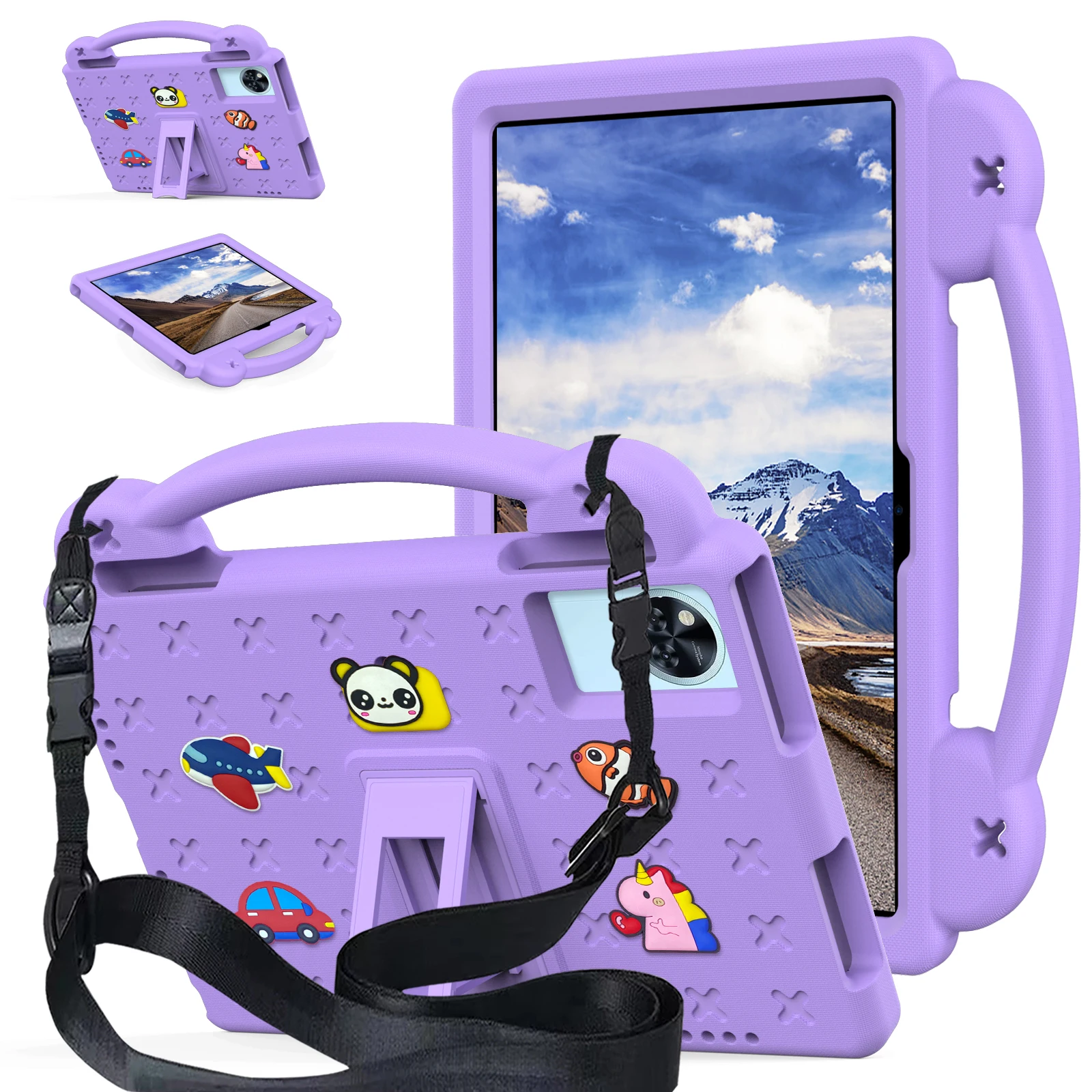 For Lenovo Tab Idea 11 TB336ZU TB335FC Xiaoxin Pad 2025 11 Cartoon Kids EVA With Foldable Bracket Tablet case +Shoulder Straps