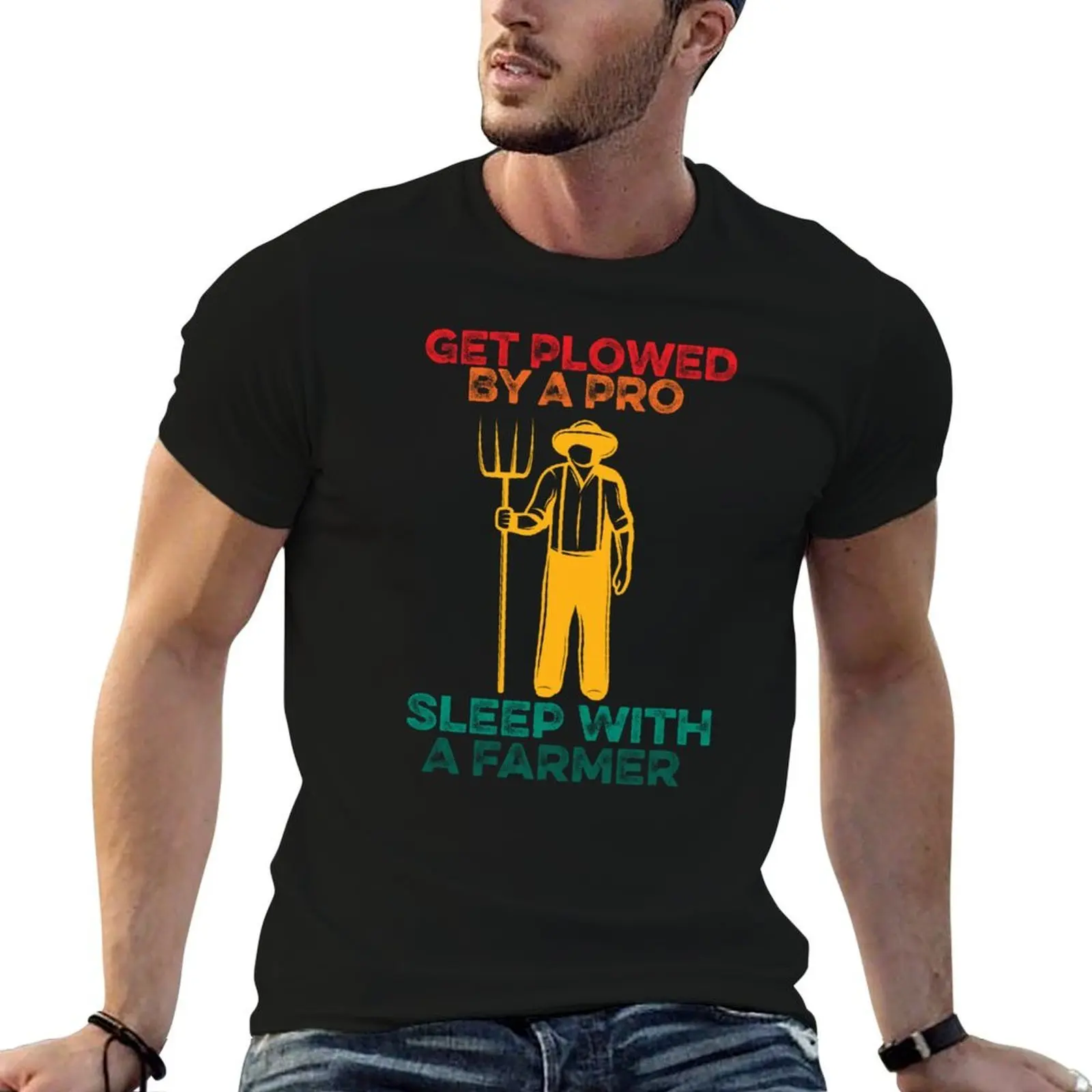 Sleep With A Farmer, Farming Lover Funny qoute T-Shirt Big Size Short Sleeve Casual Top