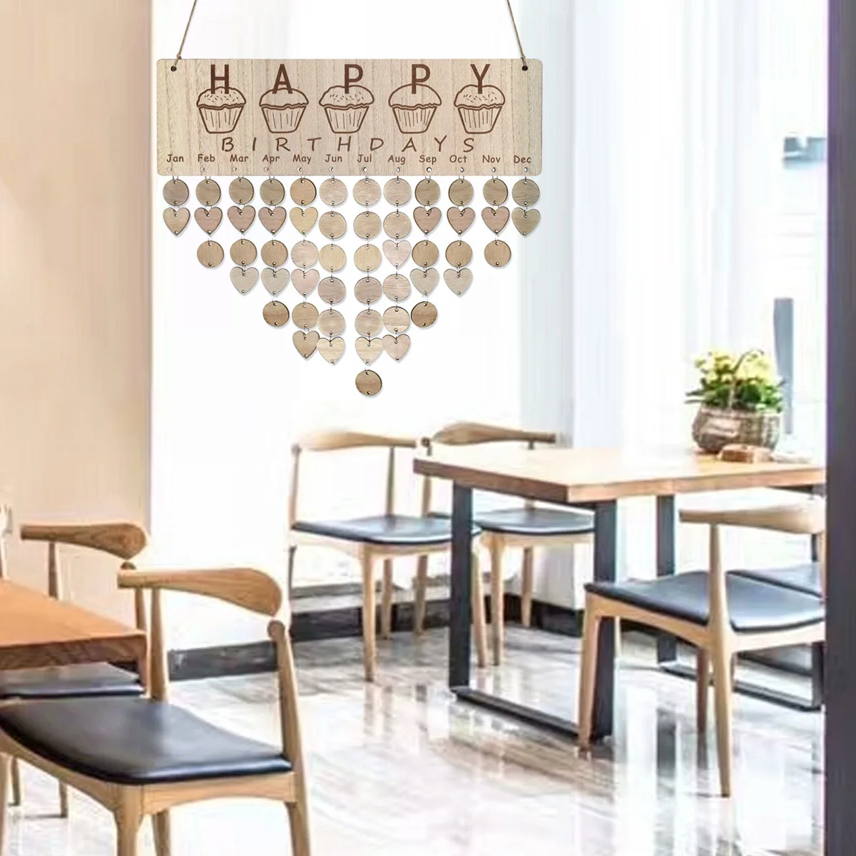 Wooden Plaque Birthday Calendar Nordic Style DIY Hanging Decoration Family Anniversary Reminder Wall Decor Wooden Calendar