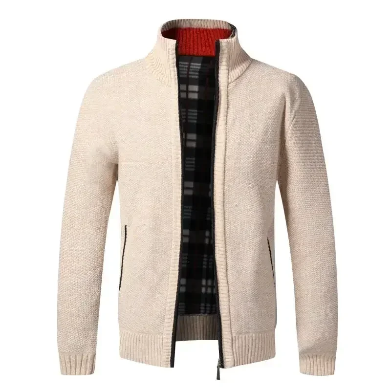 Cárdigan cálido de lana para hombre, chaquetas con cremallera completa, suéter de punto ajustado, abrigo de marca de lujo, Jersey americano, Otoño e