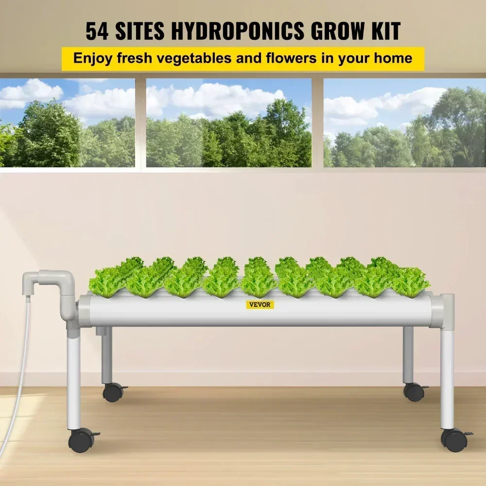 

tt Hydroponic Site Grow Kit 1 Layer 54 Plant Sites, 6 PVC Pipes Indoor Plant Growing System,with Water Pump and Timer