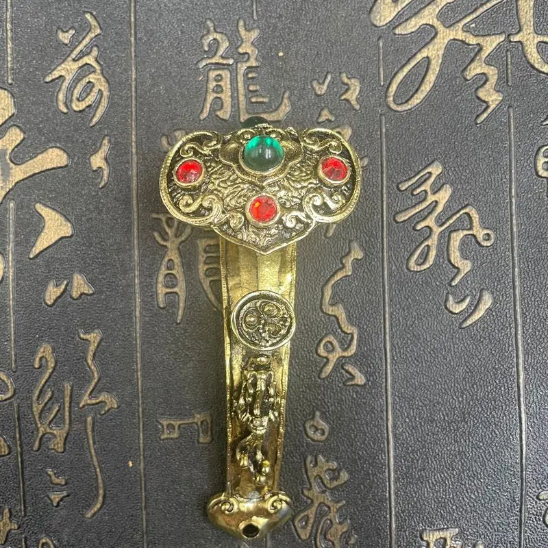 Antique Bronze Inlaid Gemstone Ruyi Ornament for Home and Office Decoration