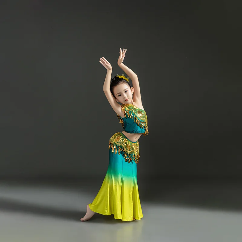 The New Dai Dance Performance Dress Wraps The Buttocks and Gradually Changes The Fishtail Practice Skirt for Girls
