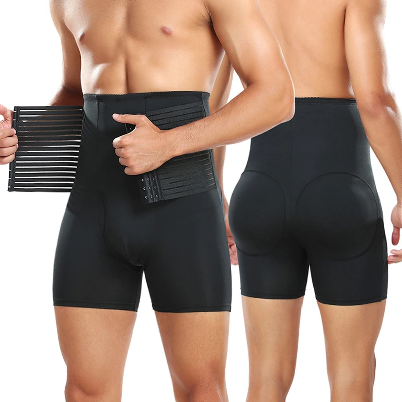 Body Shapewear for Men Tummy Control Waist Trainer Shorts Slimming Hi-Waist Boxer Compression Shaper Underwear Padded Buttock