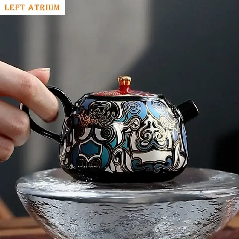 

Gold and silver inlaid stone ladle pot Enamel color tea pot with exquisite box ceramic tea set Elegant household decoration