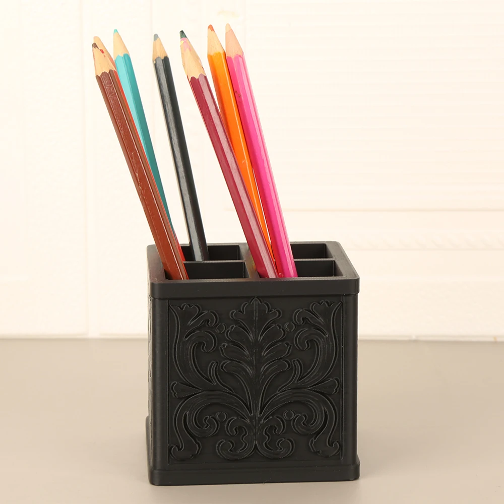 Cross-Border Dark Retro Pattern Embossed Four-Compartment Pen Holder For Gothic Desktop Stationery and Makeup Brush Storage Scen