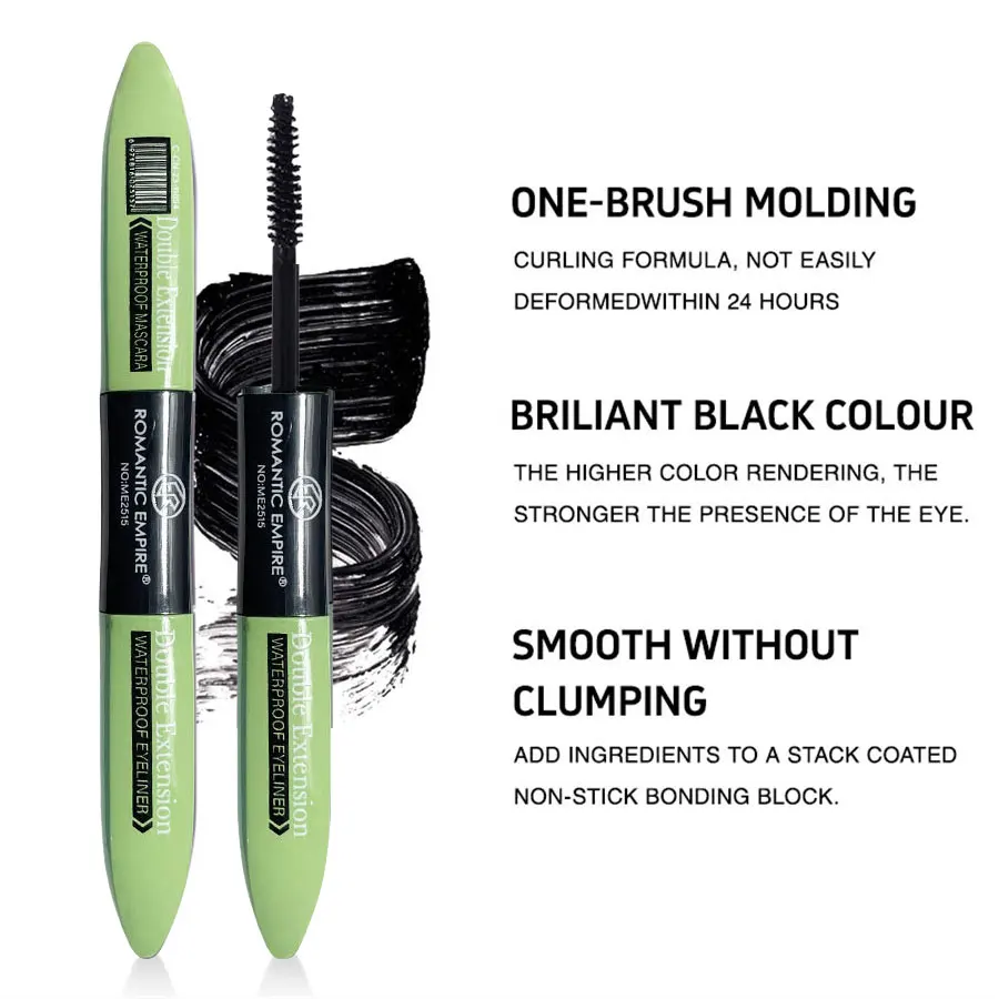 Rímel e delineador à prova d'água 2 em 1, fórmula de longa duração e à prova de manchas para olhos negrito e definidos, perfeito para festivais de música