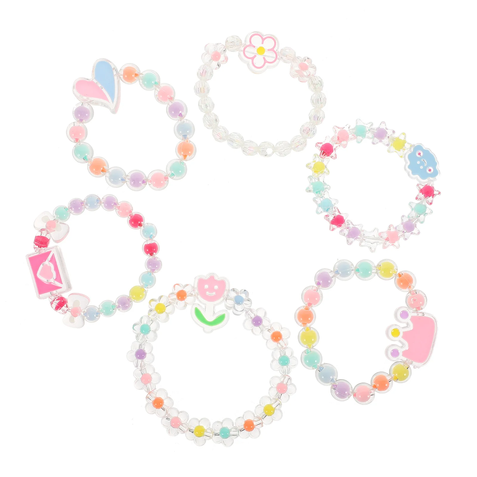 6 Pcs Bracelets Cartoon for Girls Beaded Toddler Kids Elastic Beads Wristbands Chain Bulk