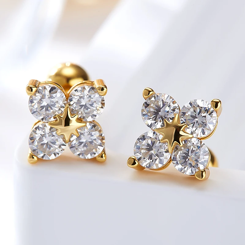 2025 White Moissanite Stud Earrings D VVS1 Round for Women Man 4 Stones Classic S925 Sterling Silver Charms for GRA Gift Jewelry