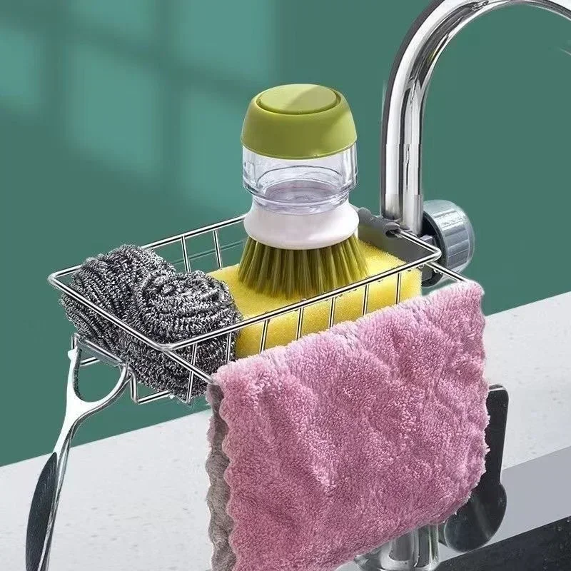 2025 New 1pc Faucet Storage Rack Stainless Steel Kitchen Sink Storage Rack Household Sponge Cloth Dishwashing and Draining Rack