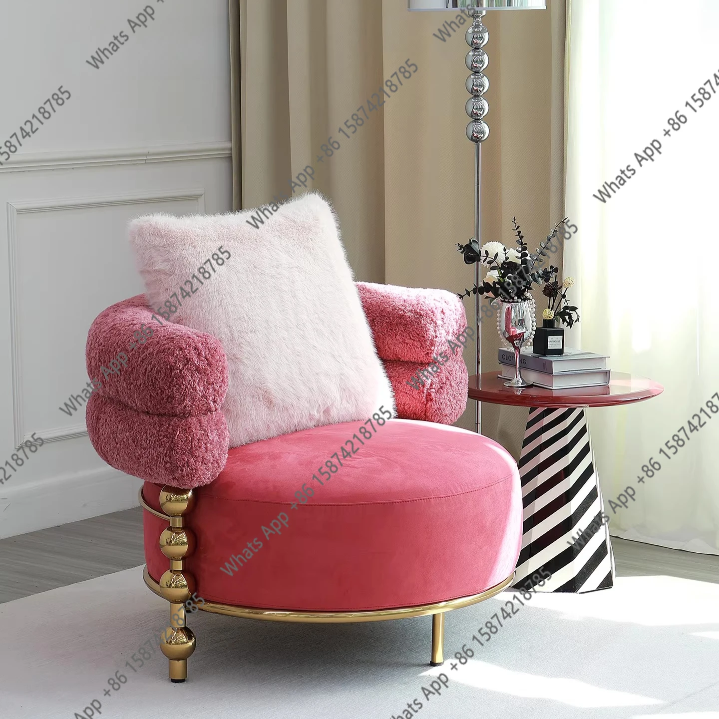 

Light luxury premium leisure chair living room balcony pink removable and washable single sofa Italian lazy French designer