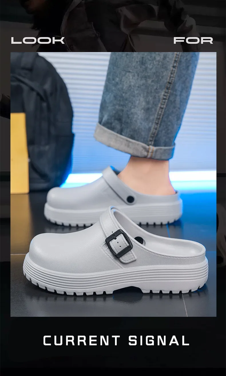 Dickbesohlte Herren-Slipper – Neuer Sommer-Stil, Slip-On, für den Außenbereich, rutschfest, höhenerhöhend, Retro, geschlossene Zehenpartie – Detail 6