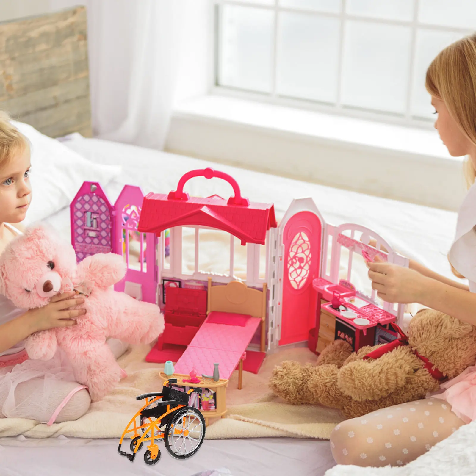 Wheelchair Mini Foldable Realistic Design Pretend Play Accessories Crutches Portable Lightweight Display Set