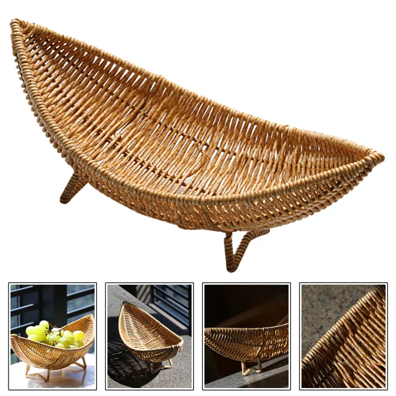 

Decorative Imitation Rattan Baskets Bread Fruit Wicker Serving Tray Handwoven Plate Tray French Fries Boats Storage Bowls Platte