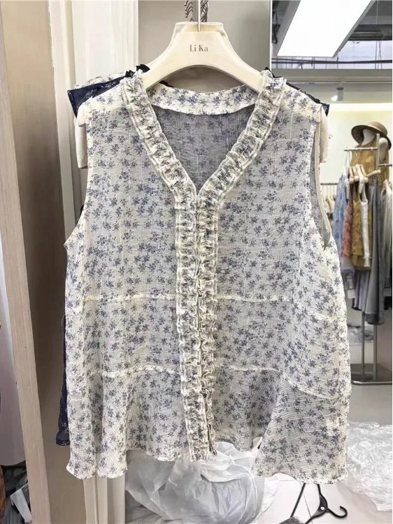 เสื้อครอปแขนสั้นทรงหลวมสไตล์ลำลองสำหรับผู้หญิง ลายดอกไม้ พิมพ์ลายบางเบา สไตล์เรโทร เหมาะสำหรับใส่ไปทำงาน ฤดูร้อน 2025