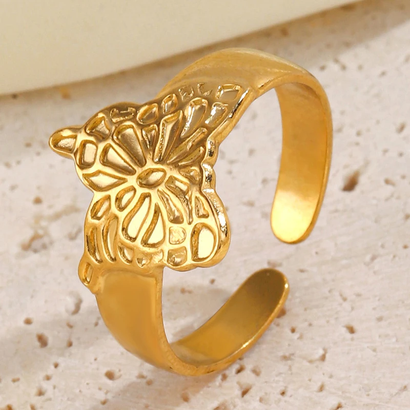 

DLHP Geometric Butterfly Open Rings For Women Gold Color Personality Design Finger Rings Stainless Steel Women's Jewelry Gifts