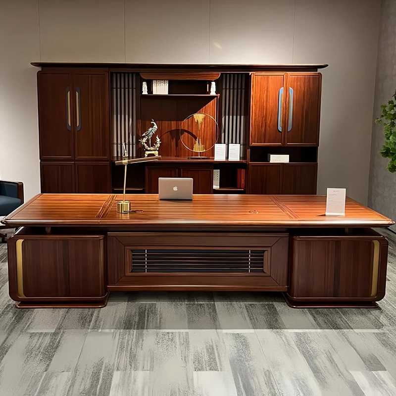 مكتب تنفيذي من الخشب البني، مكتب كمبيوتر ألعاب فاخر قوي وحديث، طاولة محطة عمل كبيرة من Mesa Escriotorio #1