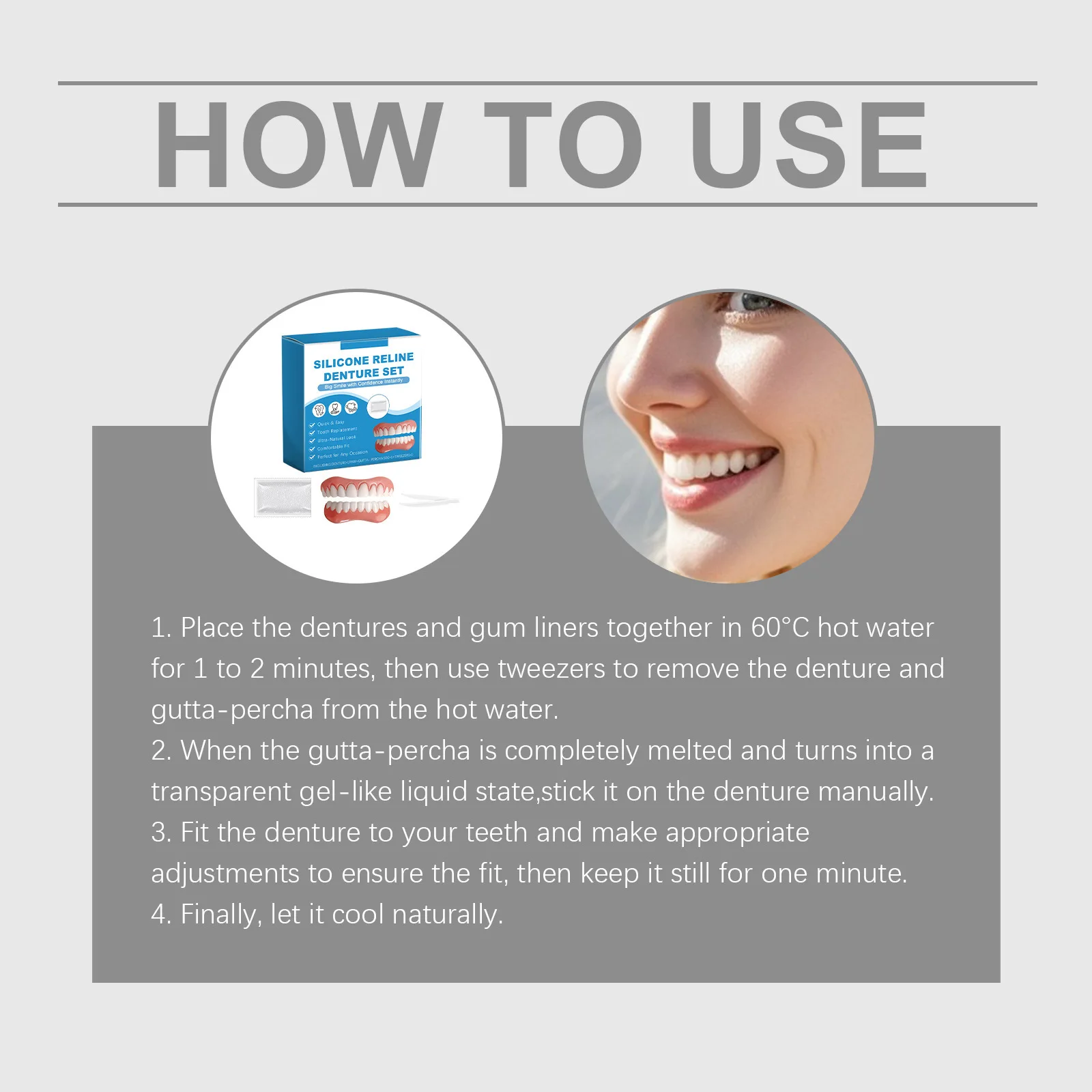 Silicone Reline Denture Set Temporary Teeth Veneers Upper Lower Fake Teeth Confident Smile Adjustable Silicone Temporary Denture