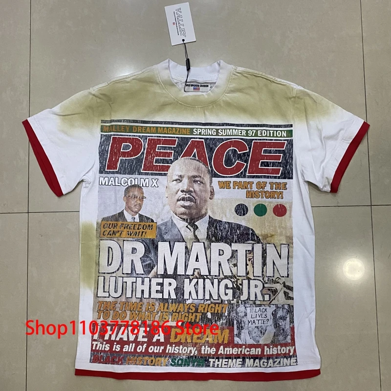 

Новые американские футболки VALLEY в стиле ретро с принтом персонажей в стиле ретро, уличная футболка с красными краями и короткими рукавами, футболка Vale для мужчин и женщин