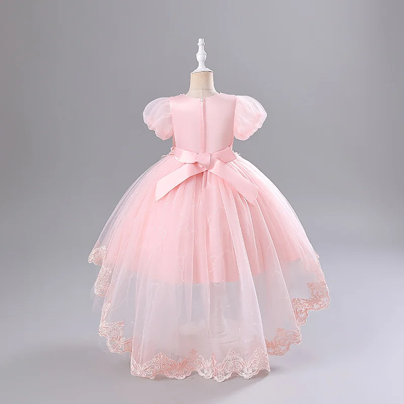 Fashion Flower Girl Dresses for Weddings Short Sleeve Lace Mesh Girls Sequin Dress Summer Children Girls Party Dresses 3-12Years view 2