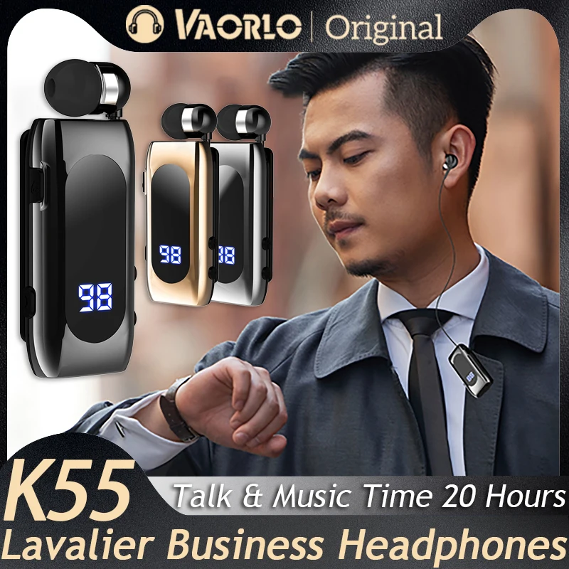 Hot K55 Lavalier Business Bluetooth Headphone LED Digital Display Talk/Music Time 20 Hours Noice Cancelling Wireless Earphones