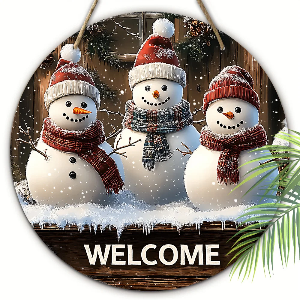 1pc Wooden Snowman Welcome Sign Wreath - Rustic 3D Holiday Wall Decor, Easy Hang, No Power Needed, Perfect for Home & Outdoor Us