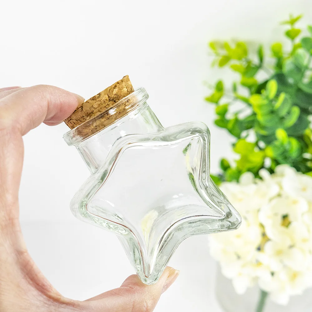 6Pcs 60ml Corked Star Shaped Glass Bottles Wishing Ornament Crafts Gift Jars Christmas Wedding Present Clear Storage Vials