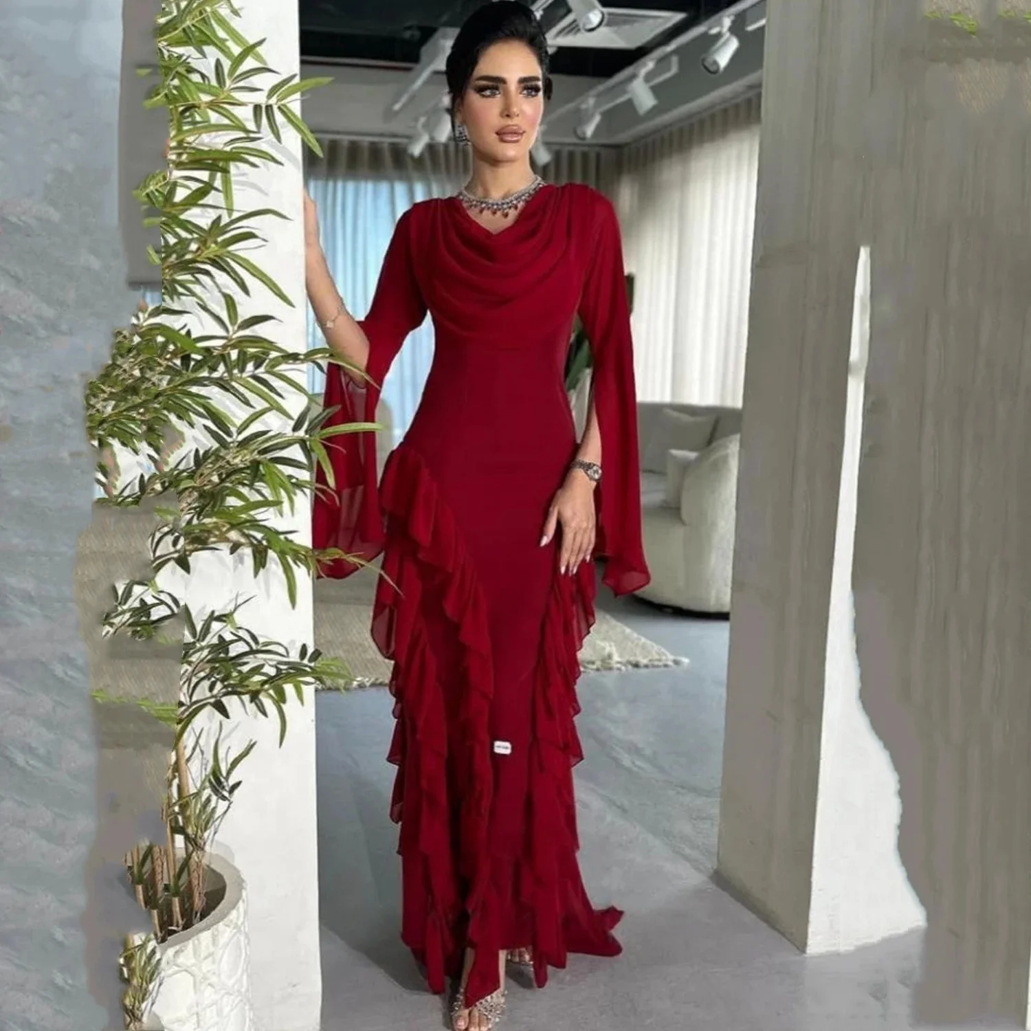 

Бордовое длинное платье на заказ Вечерние платья Pastrol Унисекс Джерси Ретро Дубай Саудовская Аравия Израиль Пром по индивидуальному заказу