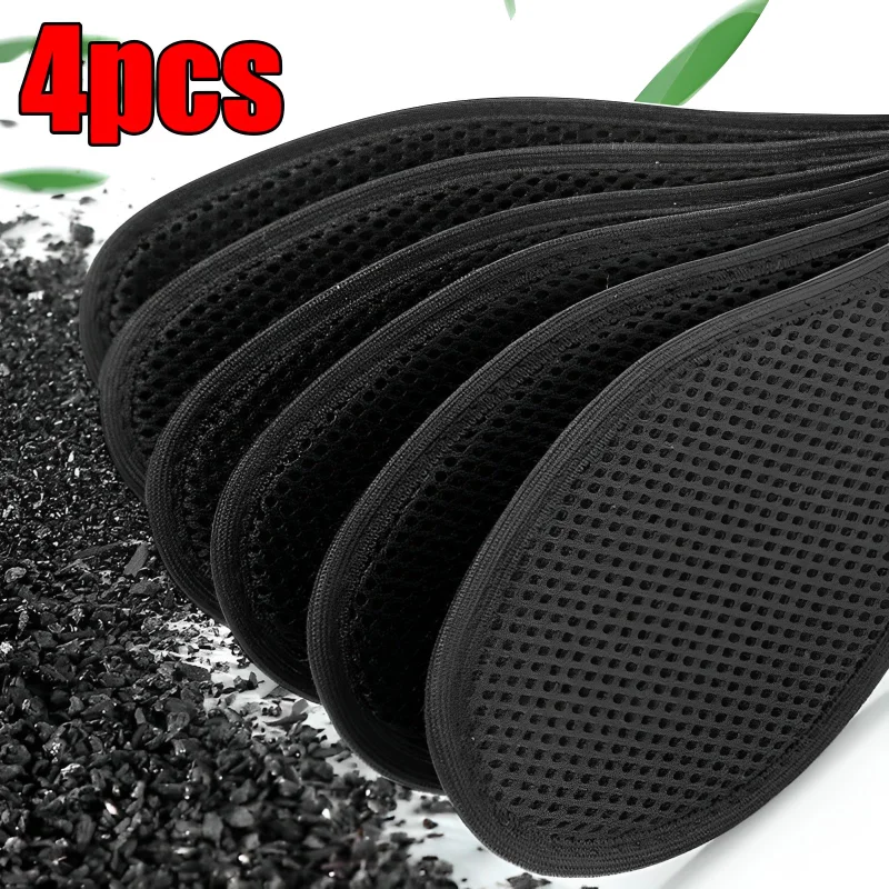 Plantillas desodorantes para pies de 2/4 piezas, inserto de carbón de bambú, malla ligera, almohadillas transpirables para zapatos, plantilla de succión de transpiración