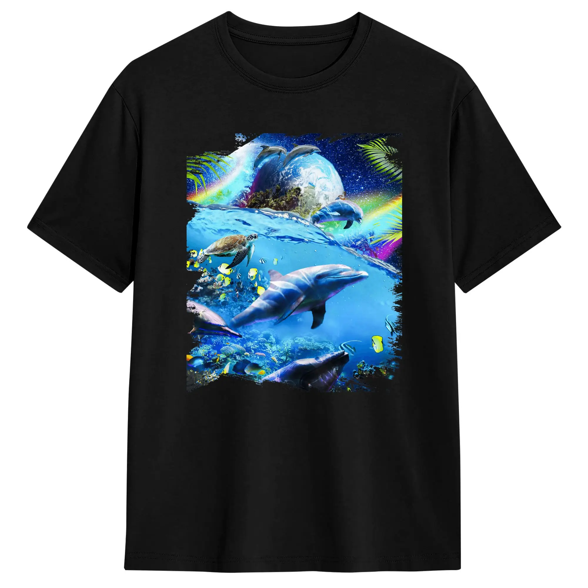 Men Women T-Shirt Galaxy Dolphin Dolphins in Space T-Shirts Harajuku  Summer Tees Y2K Retro 100% Cotton Tops Gift Idea