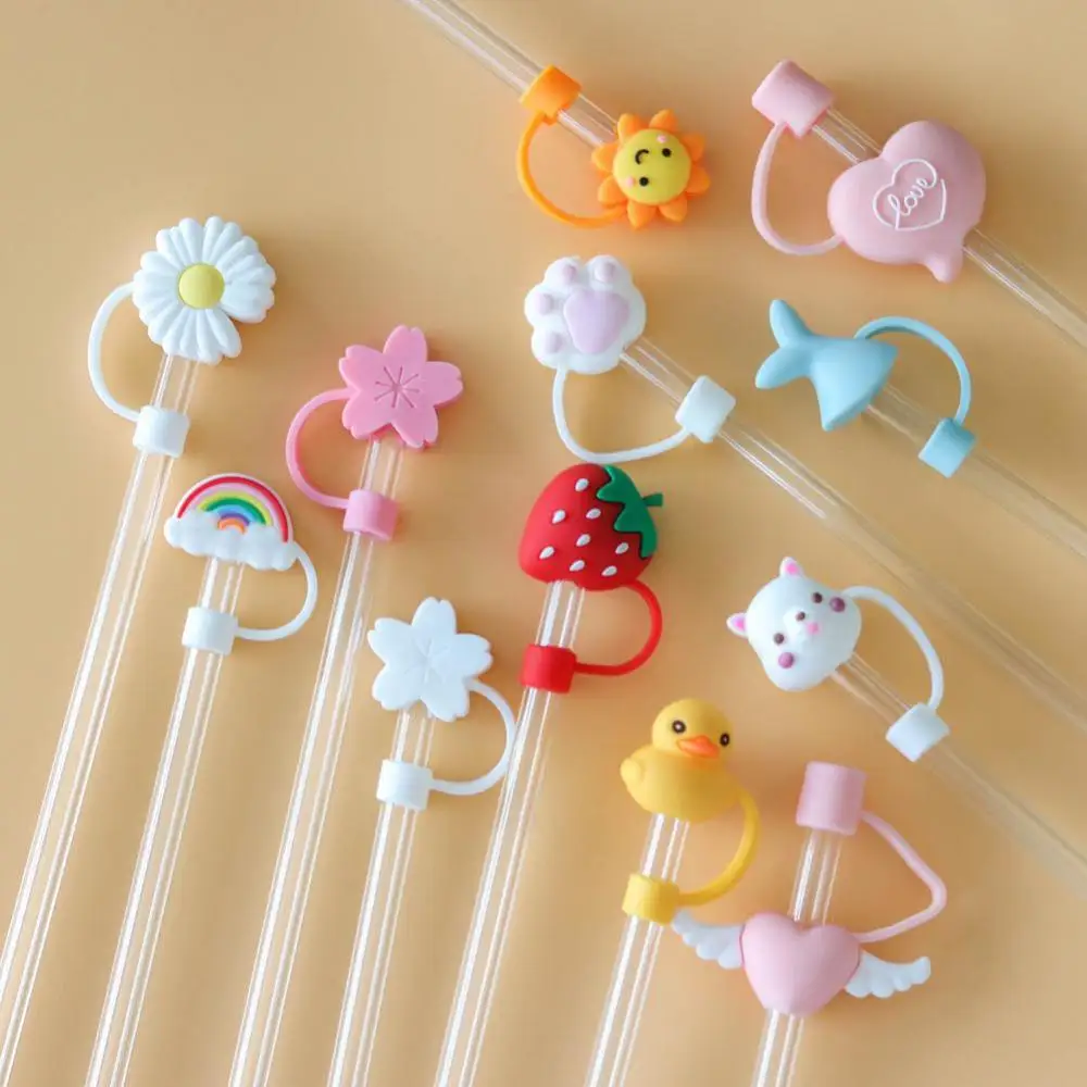 10PCS Cartoon Silicone Straw Tips Creative Straw Cover Drinking Dust Splash Proof Straw Plugs 6-8mm Straw Sealing Tools