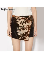 TWOTWINSTYLE Hit Color Asymmetrical Designer Short Skirts For Women  High Waist Patchwork Button Printing Slimming Skirt Female