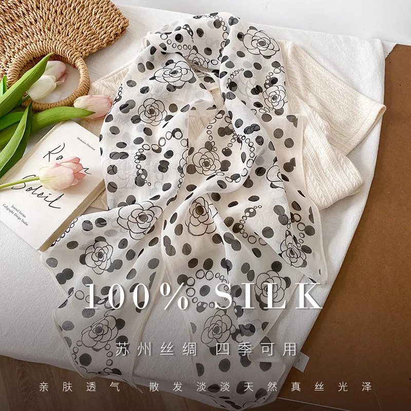 

New 100% Natural Silk Scarf Spring and summer Scarves for women Shawls Wraps Pashmina Fashion dot Hijab Bandana Kerchief hijabs