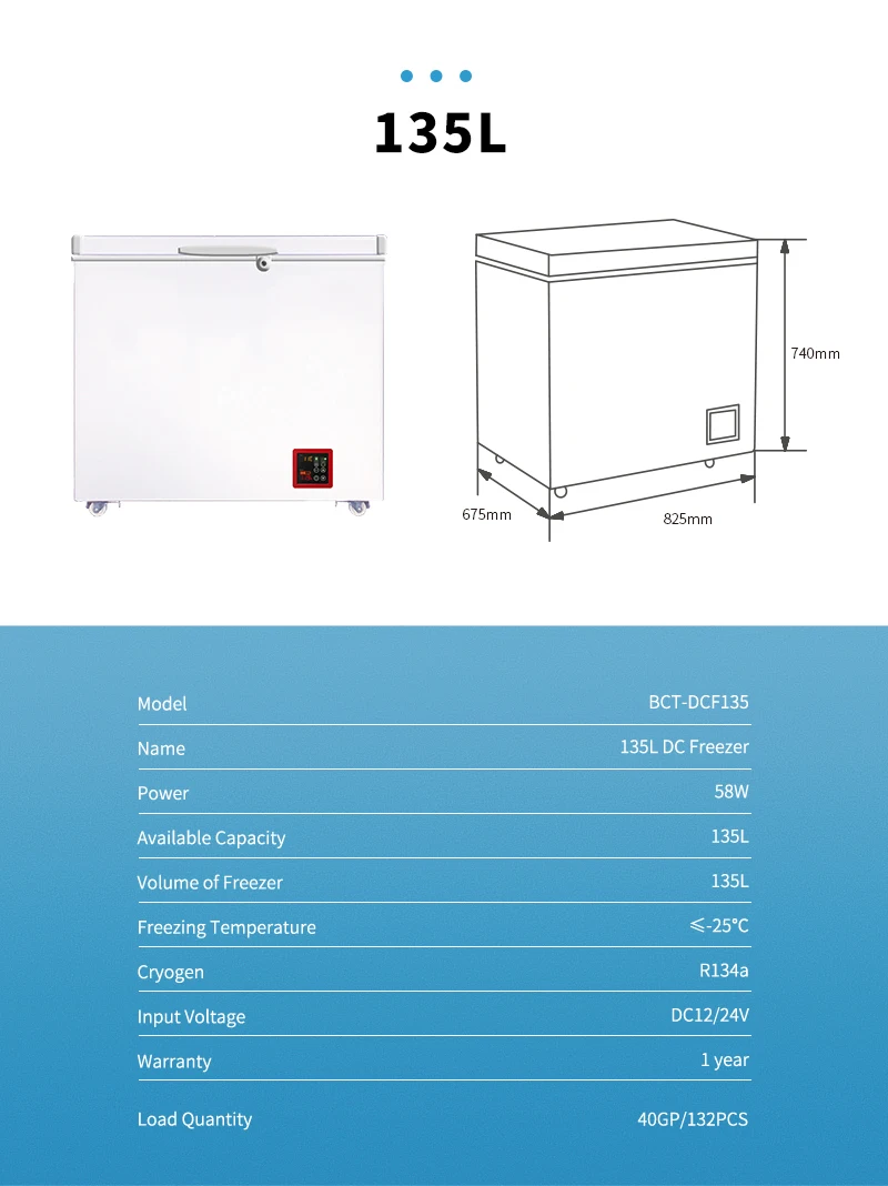 Solar DC Freezer 60L 99L 135L DC 12V 24v