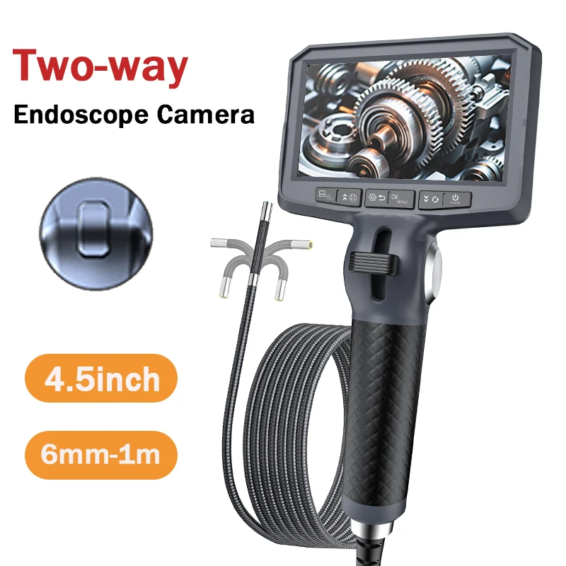 4.5 Inch Screen Articulating Borescope 1080P Two Way 360° Steering Endoscope Camera With 6 LED Light