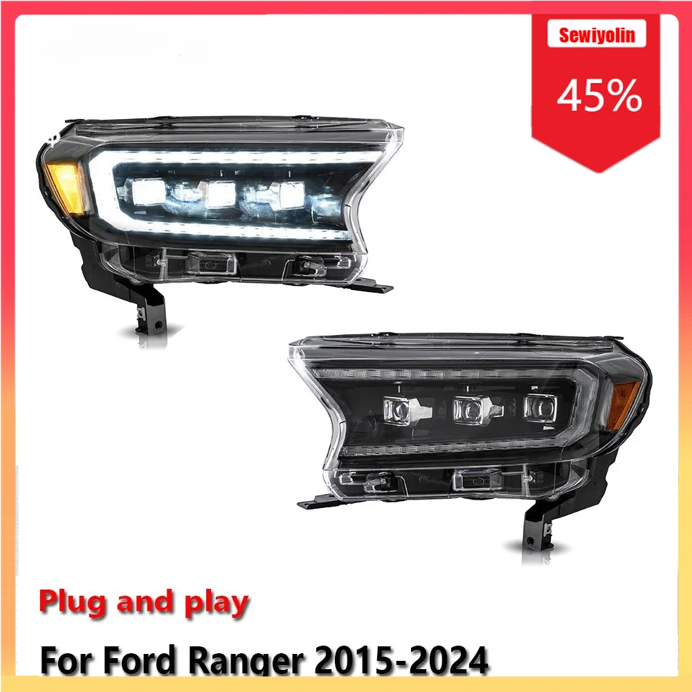 

Автомобильные светодиодные фары, автомобильные детали для Ford Ranger 2015-2024, противотуманные DRL, стоп-сигнал, указатель поворота, Plug and Play