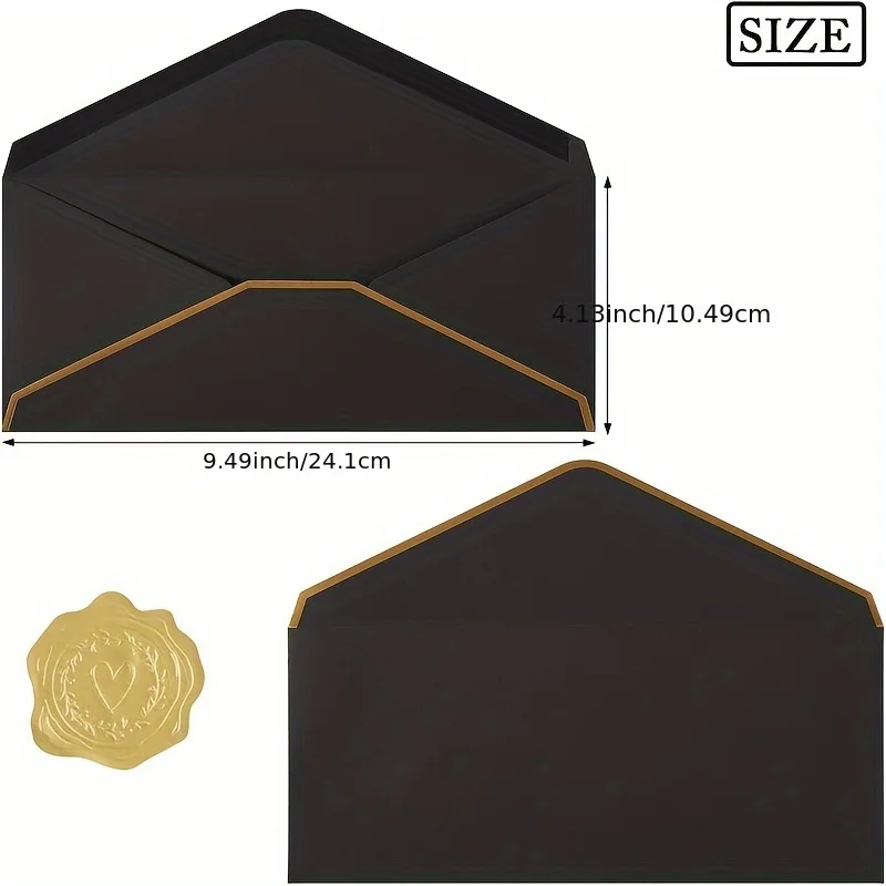 10 PCS  High-end Black Envelopes with Gold Edges, Invitation Letters
