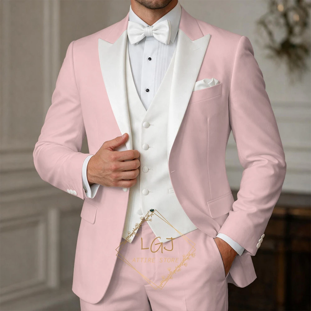 Men’s Custom‑Fit 3‑Piece Formal Outfit, Contrast Fabric Shawl Collar for sunlit backyard wedding reception gatherings